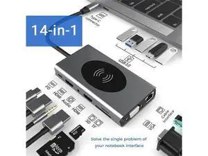 USB C Docking Station with Dual HDMI, VGA, Qi Wireless Charging, 5×USB3.0, Gigabit Ethernet, 100W PD, SD/TF Card Reader & 3.5mm Audio Jack, Multiport Adapter Compatible with HP, Dell and All Type-C La USB C Docking Station with Dual HDMI, VGA, Qi Wireless Charging, 5×USB3.0, Gigabit Ethernet, 100W PD, SD/TF Card Reader & 3.5mm Audio Jack, Multiport Adapter Compatible with HP, Dell and All Type-C La