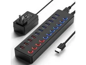 11-Port Powered USB 3.0 Hub Splitter, 7 USB3.0 High-Speed Data Ports + 4 Smart Charging Ports, Independent On/Off Switches with 12V Power Adapter, USB Expander Compatible with MacBook, Mac, PC & Lapto 11-Port Powered USB 3.0 Hub Splitter, 7 USB3.0 High-Speed Data Ports + 4 Smart Charging Ports, Independent On/Off Switches with 12V Power Adapter, USB Expander Compatible with MacBook, Mac, PC & Lapto
