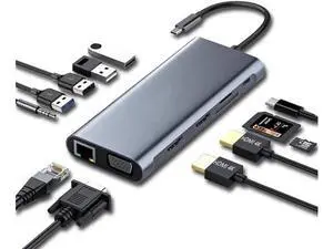 12-in-1 USB C Docking Station Triple Display Dock with Dual 4K HDMI, VGA, 100W PD Charging, Gigabit RJ45 Ethernet, USB3.0 Ports, SD TF Card Reader Multiport USB C Hub Adapter for MacBook & Windows Typ 12-in-1 USB C Docking Station Triple Display Dock with Dual 4K HDMI, VGA, 100W PD Charging, Gigabit RJ45 Ethernet, USB3.0 Ports, SD TF Card Reader Multiport USB C Hub Adapter for MacBook & Windows Typ