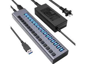 16-Port Powered USB 3.0 Hub with Individual LED Switches, Data & Charging Hub for Mac & PC 16-Port Powered USB 3.0 Hub with Individual LED Switches, Data & Charging Hub for Mac & PC