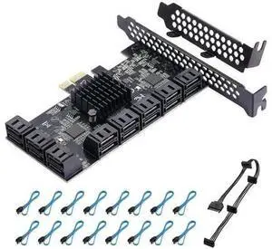 16 Port PCIe SATA 3.0 Expansion Controller Card, 6Gbps AHCI SATA Adapter Card Bootable as System Drive, ASM1064 + JMB575 Chipset, Compatible with PCIe X1/X4/X8/X16 Slots, Non-Hardware RAID 16 Port PCIe SATA 3.0 Expansion Controller Card, 6Gbps AHCI SATA Adapter Card Bootable as System Drive, ASM1064 + JMB575 Chipset, Compatible with PCIe X1/X4/X8/X16 Slots, Non-Hardware RAID