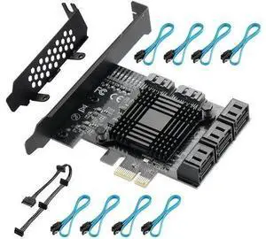 8 Port PCIe x1 SATA 3.0 Expansion Card with ASM1064+JMB575 Chips, PCI Express SATA III Controller Adapter, Includes 8 SATA Data Cables & Low Profile Bracket for Desktop HDD SSD NAS 8 Port PCIe x1 SATA 3.0 Expansion Card with ASM1064+JMB575 Chips, PCI Express SATA III Controller Adapter, Includes 8 SATA Data Cables & Low Profile Bracket for Desktop HDD SSD NAS