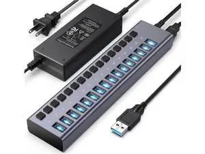 16-Port Powered USB 3.0 Hub Splitter with Independent On/Off Switches, Built-in 90W (12V 7.5A) Power Adapter, High Speed Data USB Expansion Hub Compatible with MacBook, Mac Pro/Mini, iMac, Surface Pro 16-Port Powered USB 3.0 Hub Splitter with Independent On/Off Switches, Built-in 90W (12V 7.5A) Power Adapter, High Speed Data USB Expansion Hub Compatible with MacBook, Mac Pro/Mini, iMac, Surface Pro