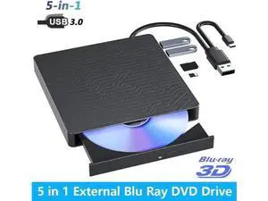 5 in 1 Slim Multifunctional 3D External Blu Ray Burner USB3.0 Type-C Optical Drive with SD TF Card Reader & 2 USB Hubs Compatible with Windows XP/7/8/10/11 Mac OS Laptop Desktop PC 5 in 1 Slim Multifunctional 3D External Blu Ray Burner USB3.0 Type-C Optical Drive with SD TF Card Reader & 2 USB Hubs Compatible with Windows XP/7/8/10/11 Mac OS Laptop Desktop PC