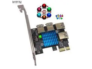 PCIE 1 to 4 Riser Card LED Gold USB 3.0 Multiplier Hub PCI Express X1 to PCI-E 16X Riser for Video Card for Bitcoin Miner Mining PCIE 1 to 4 Riser Card LED Gold USB 3.0 Multiplier Hub PCI Express X1 to PCI-E 16X Riser for Video Card for Bitcoin Miner Mining