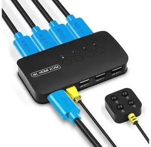 4 Port HDMI KVM Switch 4K@30Hz, 4 Computers Share Single Monitor Keyboard Mouse Printer, Comes with 4 KVM Combo Cables 4 Port HDMI KVM Switch 4K@30Hz, 4 Computers Share Single Monitor Keyboard Mouse Printer, Comes with 4 KVM Combo Cables