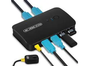 2-Port HDMI KVM Switch, 2 PCs Share One 4K Monitor, Keyboard, Mouse & Printer, With Wired Controller & 2 KVM Cables 2-Port HDMI KVM Switch, 2 PCs Share One 4K Monitor, Keyboard, Mouse & Printer, With Wired Controller & 2 KVM Cables