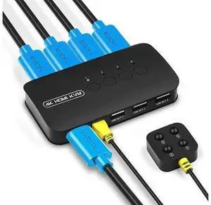 4-Port HDMI KVM Switch, 4K@30Hz, 4 PCs Share One Monitor, Keyboard, Mouse & Printer, 4 KVM Cables Included 4-Port HDMI KVM Switch, 4K@30Hz, 4 PCs Share One Monitor, Keyboard, Mouse & Printer, 4 KVM Cables Included