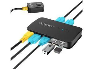 2-Port HDMI KVM Switch Box, 4K@30Hz, 2 PCs Share 1 HD Monitor, Keyboard, Mouse & Printer, Wired Controller & KVM Cables Included 2-Port HDMI KVM Switch Box, 4K@30Hz, 2 PCs Share 1 HD Monitor, Keyboard, Mouse & Printer, Wired Controller & KVM Cables Included