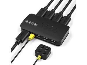 4-Port HDMI KVM Switch with 3 USB 2.0 Ports, 4K/2K@30Hz, Comes with 4 KVM Cables & Desktop Controller for 4 PCs Sharing One Monitor Keyboard Mouse 4-Port HDMI KVM Switch with 3 USB 2.0 Ports, 4K/2K@30Hz, Comes with 4 KVM Cables & Desktop Controller for 4 PCs Sharing One Monitor Keyboard Mouse