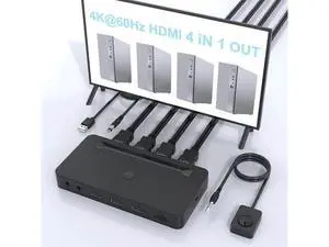 4 Port 4K HDMI KVM Switch for 4 Computers Share 1 Monitor, 3 USB Ports & Dual 3.5mm Audio Jacks, 4 HDMI Cables & Remote Control Included 4 Port 4K HDMI KVM Switch for 4 Computers Share 1 Monitor, 3 USB Ports & Dual 3.5mm Audio Jacks, 4 HDMI Cables & Remote Control Included