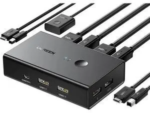 UGREEN 2 Port HDMI KVM Switch 4K@60Hz, 2 Computers Share 1 Monitor & 4 USB Ports for Keyboard Mouse Printer, KVM Switcher with Wired Desktop Controller, 2 HDMI Cables + 2 USB Cables Included UGREEN 2 Port HDMI KVM Switch 4K@60Hz, 2 Computers Share 1 Monitor & 4 USB Ports for Keyboard Mouse Printer, KVM Switcher with Wired Desktop Controller, 2 HDMI Cables + 2 USB Cables Included