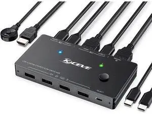 2 Port USB-C & HDMI KVM Switch 4K@60Hz, 100W PD, Thunderbolt 3 Compatible, 4 USB Ports for 2 PCs Share 1 Monitor, Wired Remote & 3 Cables Included 2 Port USB-C & HDMI KVM Switch 4K@60Hz, 100W PD, Thunderbolt 3 Compatible, 4 USB Ports for 2 PCs Share 1 Monitor, Wired Remote & 3 Cables Included