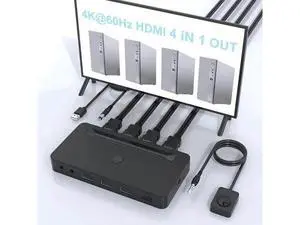 4-Port Single HDMI KVM Switch 4K, 3 USB Ports & Dual 3.5mm Audio Jacks, 4 HDMI Cables + Remote Controller Included 4-Port Single HDMI KVM Switch 4K, 3 USB Ports & Dual 3.5mm Audio Jacks, 4 HDMI Cables + Remote Controller Included