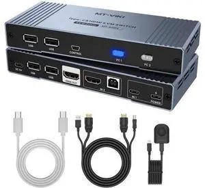 MT-VIKI 2-Port Hybrid USB-C HDMI KVM Switch 4K@60Hz, 65W PD Charging, Compatible with MacBook & Desktop PC, Complete Cables Included MT-VIKI 2-Port Hybrid USB-C HDMI KVM Switch 4K@60Hz, 65W PD Charging, Compatible with MacBook & Desktop PC, Complete Cables Included