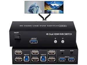 2 Port Dual Monitor HDMI USB 3.0 KVM Switch 4K@60Hz, Support Extended/Mirrored Display, With Button Controller & 2 USB Cables 2 Port Dual Monitor HDMI USB 3.0 KVM Switch 4K@60Hz, Support Extended/Mirrored Display, With Button Controller & 2 USB Cables