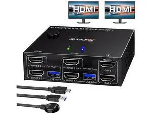 2-Port Dual Monitor HDMI USB 3.0 KVM Switch 4K@60Hz with EDID Emulator & Wired Remote, 2 PCs Share 2 Monitors & 4 USB3.0 Devices 2-Port Dual Monitor HDMI USB 3.0 KVM Switch 4K@60Hz with EDID Emulator & Wired Remote, 2 PCs Share 2 Monitors & 4 USB3.0 Devices