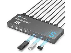 4 Port USB 3.0 HDMI KVM Switch 4K@60Hz EDID Adaptive, 4 PCs Share 1 Monitor Keyboard Mouse Printer HDD, with 1 HDMI & 4 USB Cables 4 Port USB 3.0 HDMI KVM Switch 4K@60Hz EDID Adaptive, 4 PCs Share 1 Monitor Keyboard Mouse Printer HDD, with 1 HDMI & 4 USB Cables