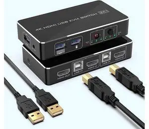 Rocketek 2-Port HDMI KVM Switch Box with 2 USB 2.0 Ports, 2 PCs Share One 4K@30Hz Monitor, Support Wireless Keyboard & Mouse, 2 USB Cables Included Rocketek 2-Port HDMI KVM Switch Box with 2 USB 2.0 Ports, 2 PCs Share One 4K@30Hz Monitor, Support Wireless Keyboard & Mouse, 2 USB Cables Included