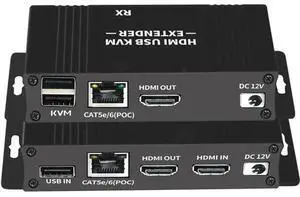 HDMI KVM Extender 1080P@60Hz, Transmitter & Receiver Over Cat5e/Cat6 Cable Up to 60M/196FT, Support USB Keyboard Mouse, Plug & Play HDMI KVM Extender 1080P@60Hz, Transmitter & Receiver Over Cat5e/Cat6 Cable Up to 60M/196FT, Support USB Keyboard Mouse, Plug & Play