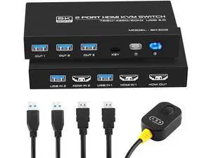 2-Port 2 in 1 Out 8K@60Hz HDMI 2.1 KVM Switch, 2 PCs Share One Monitor & 3 USB 3.0 Peripherals, Support HDR, 3D, HDCP2.2, 2 HDMI 2.1 Cables + 2 USB 3.0 Cables Included 2-Port 2 in 1 Out 8K@60Hz HDMI 2.1 KVM Switch, 2 PCs Share One Monitor & 3 USB 3.0 Peripherals, Support HDR, 3D, HDCP2.2, 2 HDMI 2.1 Cables + 2 USB 3.0 Cables Included