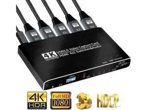 4x1 4K@30Hz HDMI Multiview Capture Card USB3.0, Seamless Switch with HDMI Loop-Out, 3.5mm Mic & Audio Jack, 4-Way HDMI Input Game Recorder for Live Streaming & Video Recording 4x1 4K@30Hz HDMI Multiview Capture Card USB3.0, Seamless Switch with HDMI Loop-Out, 3.5mm Mic & Audio Jack, 4-Way HDMI Input Game Recorder for Live Streaming & Video Recording
