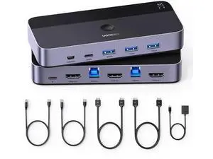 2-Port USB 3.0 HDMI KVM Switch, 4K@60Hz, 4 Built-in USB 3.0 Ports, 2 PCs Share 1 Monitor, Keyboard, Mouse, Hard Drive & Printer, Comes with 2 HDMI Cables, 2 USB Cables & External Controller 2-Port USB 3.0 HDMI KVM Switch, 4K@60Hz, 4 Built-in USB 3.0 Ports, 2 PCs Share 1 Monitor, Keyboard, Mouse, Hard Drive & Printer, Comes with 2 HDMI Cables, 2 USB Cables & External Controller