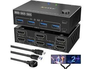 2 Port 2×2 Dual Monitor HDMI 2.0 USB3.0 KVM Switch 4K@60Hz, Built-in EDID Emulator, 4 USB3.0 Ports, Wired Controller & HDMI+USB Cables Included for 2 PCs 2 Port 2×2 Dual Monitor HDMI 2.0 USB3.0 KVM Switch 4K@60Hz, Built-in EDID Emulator, 4 USB3.0 Ports, Wired Controller & HDMI+USB Cables Included for 2 PCs