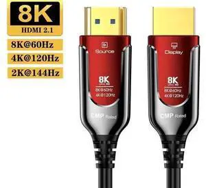 3.3FT/1M Red Plenum Rated Fiber Optic Gaming HDMI 2.1 Cable, 48Gbps Ultra High Speed Cord Supports 8K@60Hz, 4K@120Hz/144Hz, eARC HDR10 HDCP 2.2/2.3 for Roku TV PS5 HDTV Blu-ray Player 3.3FT/1M Red Plenum Rated Fiber Optic Gaming HDMI 2.1 Cable, 48Gbps Ultra High Speed Cord Supports 8K@60Hz, 4K@120Hz/144Hz, eARC HDR10 HDCP 2.2/2.3 for Roku TV PS5 HDTV Blu-ray Player