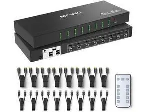 MT-VIKI 8-Port HDMI KVM Switch, 4K@60Hz with 3.5mm Audio, 1U Rack Mount, Button/Hotkey/IR Remote Control, Comes with 8 Sets Cables & Rack Ears MT-VIKI 8-Port HDMI KVM Switch, 4K@60Hz with 3.5mm Audio, 1U Rack Mount, Button/Hotkey/IR Remote Control, Comes with 8 Sets Cables & Rack Ears