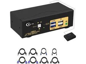 2-Port USB 3.0 Dual Monitor KVM Switch (HDMI + VGA), 4K@60Hz 4:4:4, Audio & Cables Included, Supports Wireless Keyboard & Mouse for 2 PCs Share 2 Displays 2-Port USB 3.0 Dual Monitor KVM Switch (HDMI + VGA), 4K@60Hz 4:4:4, Audio & Cables Included, Supports Wireless Keyboard & Mouse for 2 PCs Share 2 Displays