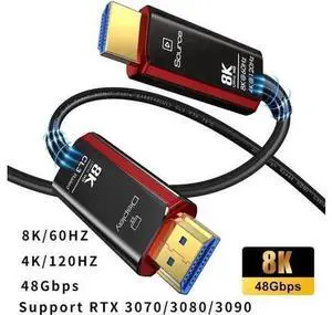 100FT Black & Red Slim Flexible Fiber Optic HDMI 2.1 Cable, 48Gbps Ultra High Speed Supports 8K@60Hz 4K@120Hz HDR eARC HDCP 2.3 for RTX3080/3090 Xbox Series X PS4/PS5 LG C9/CX Samsung Q90T TCL Sony TV 100FT Black & Red Slim Flexible Fiber Optic HDMI 2.1 Cable, 48Gbps Ultra High Speed Supports 8K@60Hz 4K@120Hz HDR eARC HDCP 2.3 for RTX3080/3090 Xbox Series X PS4/PS5 LG C9/CX Samsung Q90T TCL Sony TV