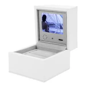 Video Display Case With LCD | High End PU Leather Smart Jewelry Box for Proposals, Weddings, Anniversaries, Personalized Text and Photo Display, 2.4 Inch Screen, White Video Display Case With LCD | High End PU Leather Smart Jewelry Box for Proposals, Weddings, Anniversaries, Personalized Text and Photo Display, 2.4 Inch Screen, White