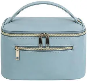 Dual Zips Makeup | Large Capacity Travel Bag With Brush Compartments For Cosmetics (Blue) Dual Zips Makeup | Large Capacity Travel Bag With Brush Compartments For Cosmetics (Blue)