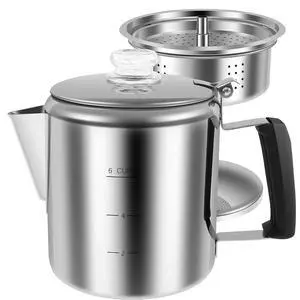 Camping Percolator Coffee Pot, Stainless Steel Stove Top Coffee Maker with Removable Lid & Wood Handle,for Group Camping, Hiking, Backpacking, RV and Travel (6 Cup) Camping Percolator Coffee Pot, Stainless Steel Stove Top Coffee Maker with Removable Lid & Wood Handle,for Group Camping, Hiking, Backpacking, RV and Travel (6 Cup)
