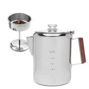 Camping Percolator Coffee Pot, Stainless Steel Stove Top Coffee Maker with Removable Lid & Wood Handle,for Group Camping, Hiking, Backpacking, RV and Travel (12 Cup) Camping Percolator Coffee Pot, Stainless Steel Stove Top Coffee Maker with Removable Lid & Wood Handle,for Group Camping, Hiking, Backpacking, RV and Travel (12 Cup)