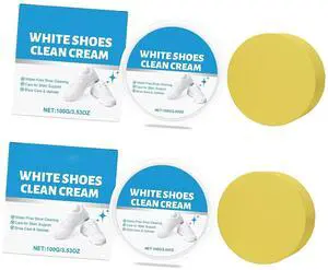 Sneaker Cleaning Cream With Sponge | No Rinse White Shoe Paste for Quick Mark Remover, Gentle Spot & Yellowing Eraser for Canvas Leather Fabric (White Shoes Cleaning Cream*2) Sneaker Cleaning Cream With Sponge | No Rinse White Shoe Paste for Quick Mark Remover, Gentle Spot & Yellowing Eraser for Canvas Leather Fabric (White Shoes Cleaning Cream*2)