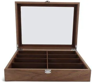 Sunglasses Display Case With Glass Lid | 8 Grid Solid Wood Organizer For Eyewear Jewelry Storage And Travel Sunglasses Display Case With Glass Lid | 8 Grid Solid Wood Organizer For Eyewear Jewelry Storage And Travel