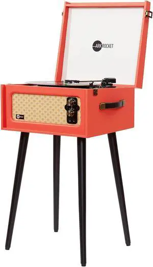 3-Speed Bluetooth Record Player Retro Turntable with Built-in Speakers Rocket Moving Magnet Cartridges and Removable Legs (Orange) 3-Speed Bluetooth Record Player Retro Turntable with Built-in Speakers Rocket Moving Magnet Cartridges and Removable Legs (Orange)