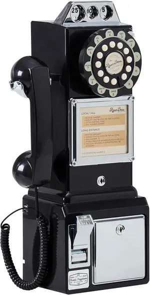 American Retro 1950's Payphone with Coin Bank Wall-Mount Corded Phone (Black) American Retro 1950's Payphone with Coin Bank Wall-Mount Corded Phone (Black)
