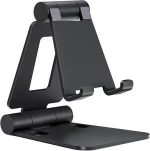 T82 Aluminum Desktop Phone Stand, Portable Dual-Fold Adjustable Smartphone Holder for Live Streaming & Video Calls, Black T82 Aluminum Desktop Phone Stand, Portable Dual-Fold Adjustable Smartphone Holder for Live Streaming & Video Calls, Black