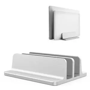 Adjustable Width Vertical Laptop Stand with 2 Slots, Durable Aluminum Alloy Construction, Space-Saving Desktop Organizer for Laptops, Tablets & More - Silver Adjustable Width Vertical Laptop Stand with 2 Slots, Durable Aluminum Alloy Construction, Space-Saving Desktop Organizer for Laptops, Tablets & More - Silver
