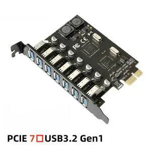 PCIe to USB 3.0 adapter with 7 ports for PCIE expansion card for desktop computers. No external power supply required. NEC chip. PCIe to USB 3.0 adapter with 7 ports for PCIE expansion card for desktop computers. No external power supply required. NEC chip.