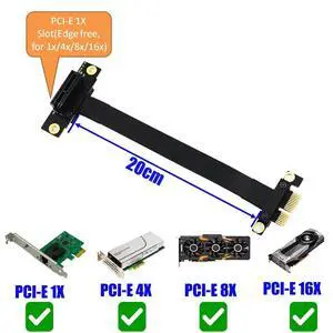 PCIe x1 to x1 Extension Cable PCI-E 3.0 Riser Adapter for Sound Card / Network Card, 90-Degree Angled Connector, Small Slot Flexible Extender for Desktop PC - 20cm PCIe x1 to x1 Extension Cable PCI-E 3.0 Riser Adapter for Sound Card / Network Card, 90-Degree Angled Connector, Small Slot Flexible Extender for Desktop PC - 20cm