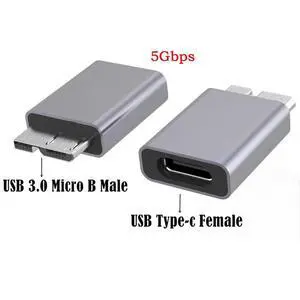 Aluminum Alloy Type-C Female to Micro-B USB 3.0 Male Adapter USB-C to Micro USB 3.0 Converter for Mac, Laptop, and Mobile Hard Drive Enclosure Connection Aluminum Alloy Type-C Female to Micro-B USB 3.0 Male Adapter USB-C to Micro USB 3.0 Converter for Mac, Laptop, and Mobile Hard Drive Enclosure Connection