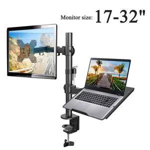 Dual-Screen Desk Mount Mechanical Arm for Laptop + Secondary Monitor, 360° Swivel & Tilt, Space-Saving Suspended Stand Dual-Screen Desk Mount Mechanical Arm for Laptop + Secondary Monitor, 360° Swivel & Tilt, Space-Saving Suspended Stand