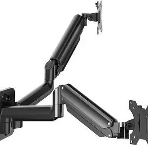 Dual-Arm Gas Spring Monitor Wall Mount Height-Adjustable, 360° Rotation, Supports 2 Screens, Space-Saving Design Dual-Arm Gas Spring Monitor Wall Mount Height-Adjustable, 360° Rotation, Supports 2 Screens, Space-Saving Design