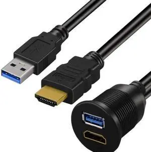 1M USB 3.0 & HDMI Flush Mount Cable Waterproof, with Bracket, for Automotive / Marine / Motorcycle Dashboards, Male to Female Extension 1M USB 3.0 & HDMI Flush Mount Cable Waterproof, with Bracket, for Automotive / Marine / Motorcycle Dashboards, Male to Female Extension
