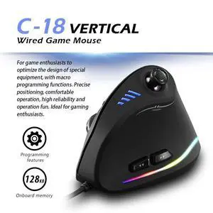 C-18 Ergonomic Wired Gaming Mouse with Joystick 5 Adjustable DPI Levels, RGB Lighting, Customizable Macro Buttons, for PC/Laptop - black C-18 Ergonomic Wired Gaming Mouse with Joystick 5 Adjustable DPI Levels, RGB Lighting, Customizable Macro Buttons, for PC/Laptop - black