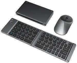 2.4G + Bluetooth Foldable Keyboard and Mouse Set Ultra-Portable Rechargeable Combo for Multi-Device Office/Travel - Grey 2.4G + Bluetooth Foldable Keyboard and Mouse Set Ultra-Portable Rechargeable Combo for Multi-Device Office/Travel - Grey